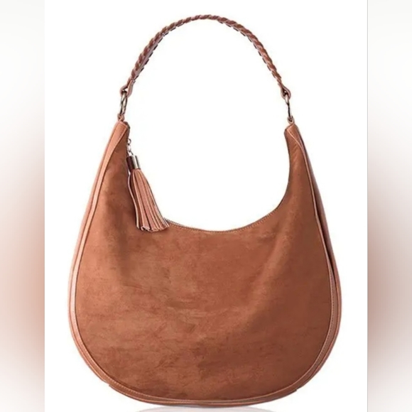 Avon Faux Suede Hobo Bag in Cognac, with matching wallet, NEW - Picture 1 of 11